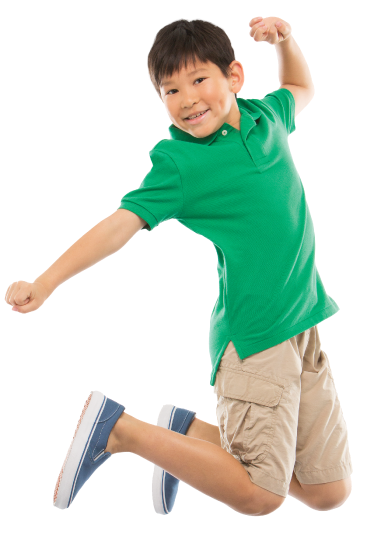 Toddler in green t shirt jumping