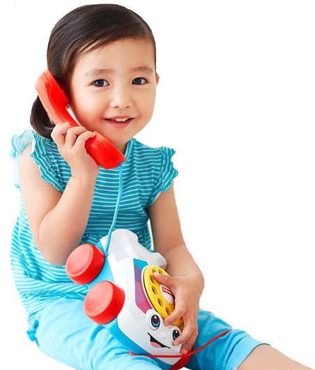 Toddler speaking on the toy phone on display