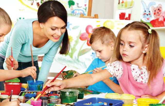 Toddlers painting on display of the website